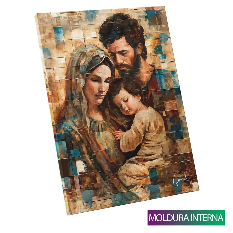 Quadro Sagrada Família Grid Art — Moldura Interna, Médio 64x48