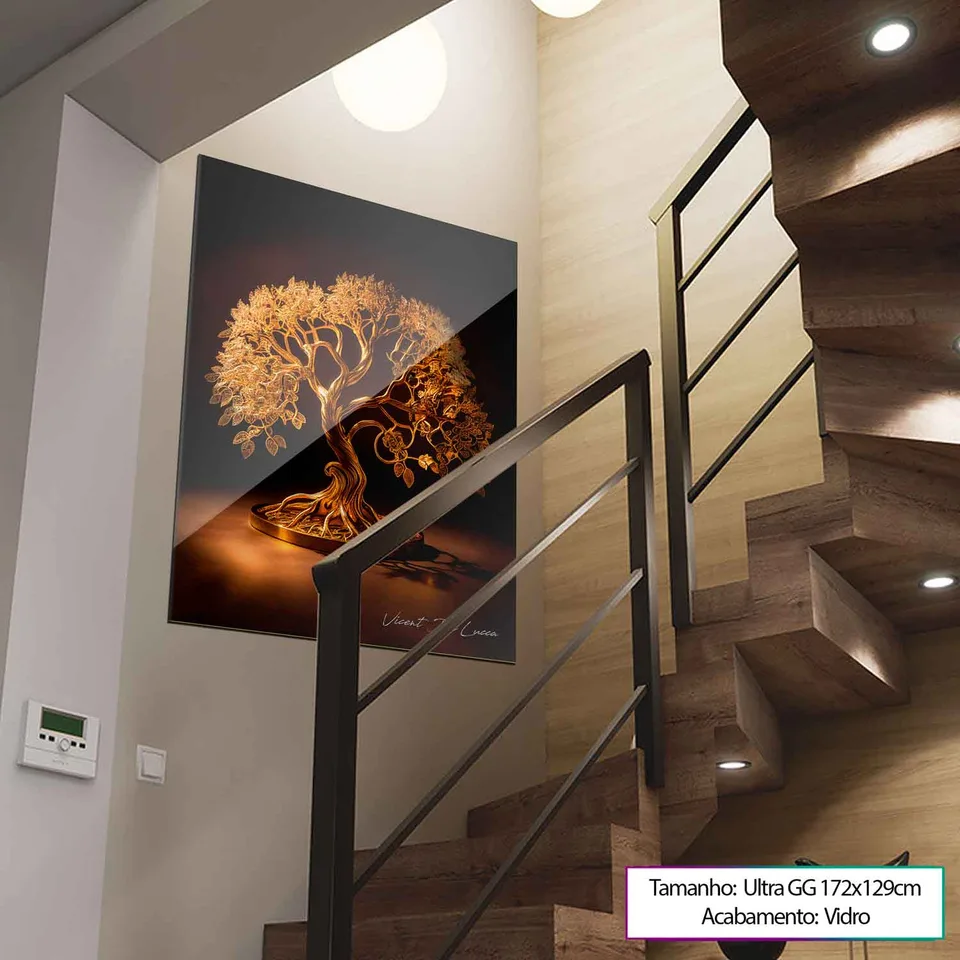 Quadro Árvore da Vida de Ouro em metacrilato na escada