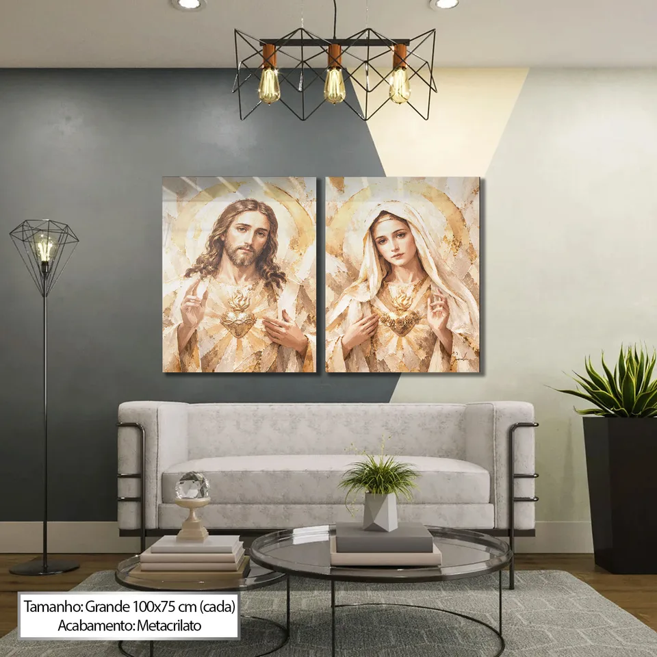 Quadro Os Corações Divinos de Jesus e Maria 2 Peças — foto 5
