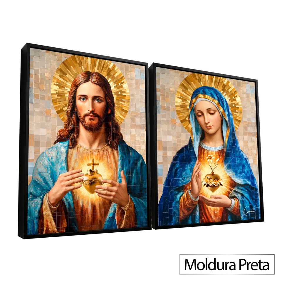 Quadro Sagrado Amor de Jesus e Maria 2 Peças