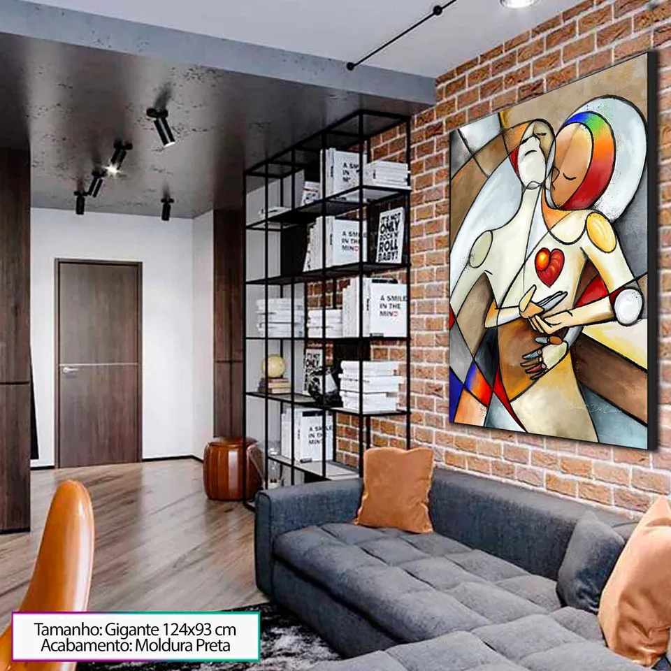 Quadro Encontro de Almas com moldura preta na sala