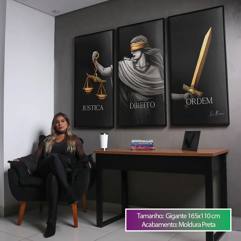 Quadro decorativo Justiça, Direito e Ordem 3 peças