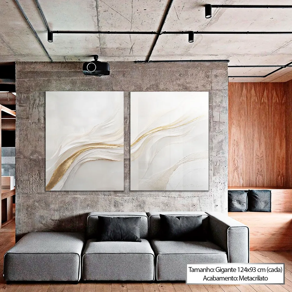 Quadro Abstrato Harmonia Dourada 2 Peças — foto 3