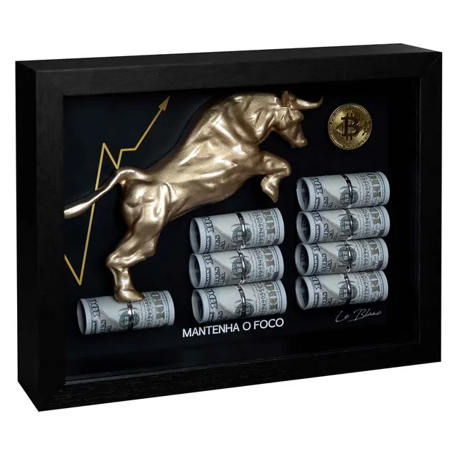 quadro touro dourado — composição minimalista em tons dourados e cinza — arte do artista Le Blanc