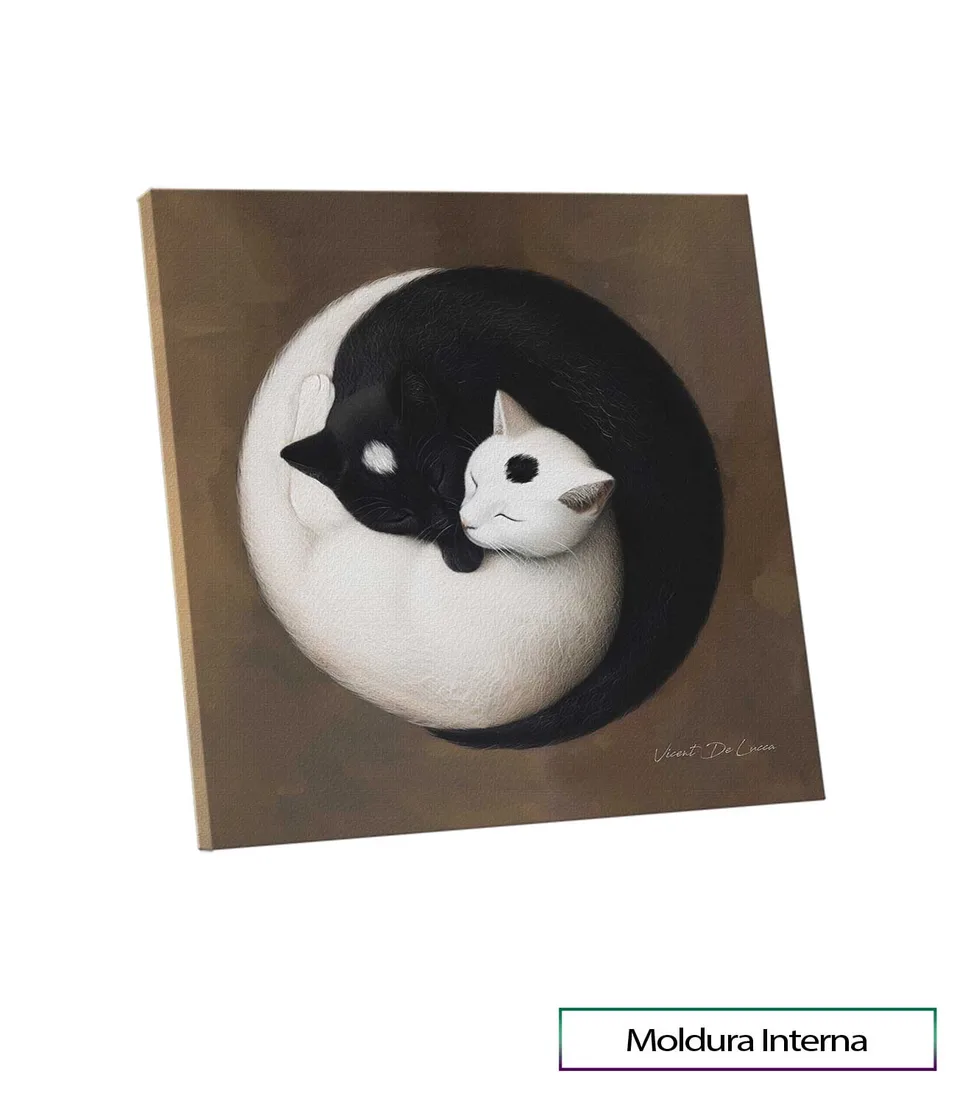 Quadro Gatos Yin Yang — Moldura Interna, Médio 62x62