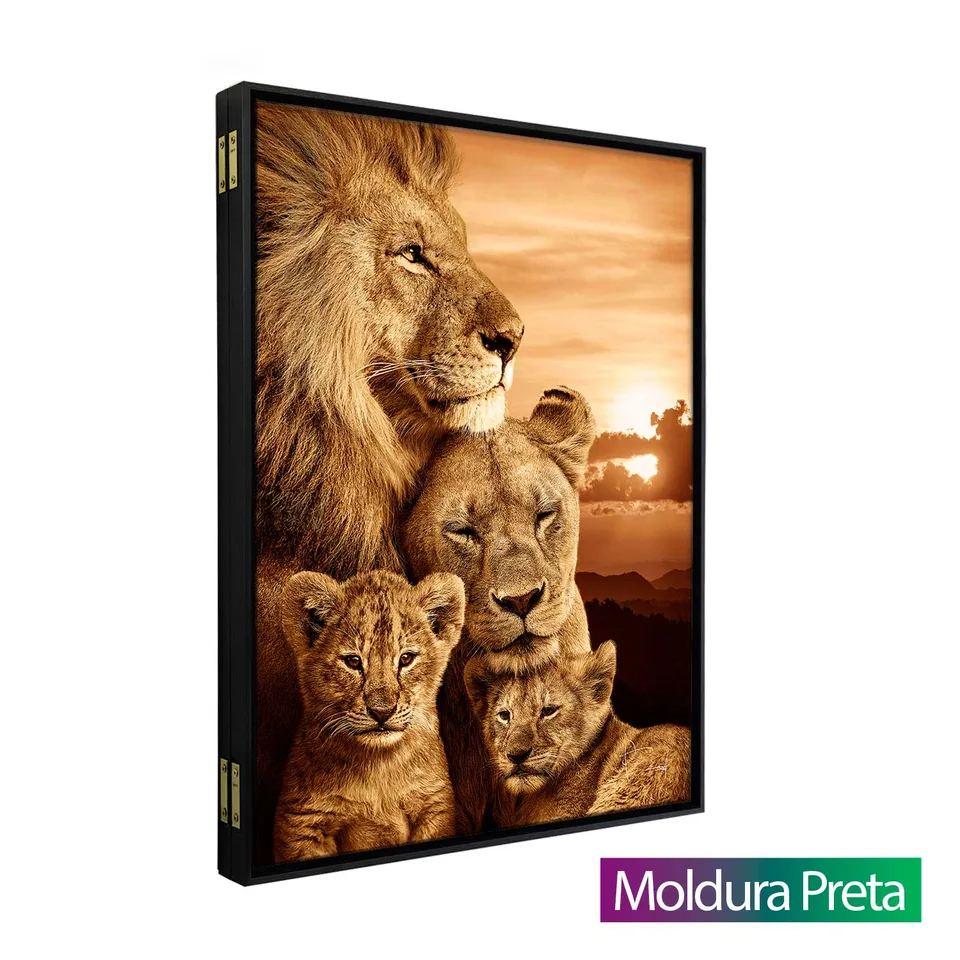 Quadro Para Esconder Caixa de Luz - Família de Leões Colorido