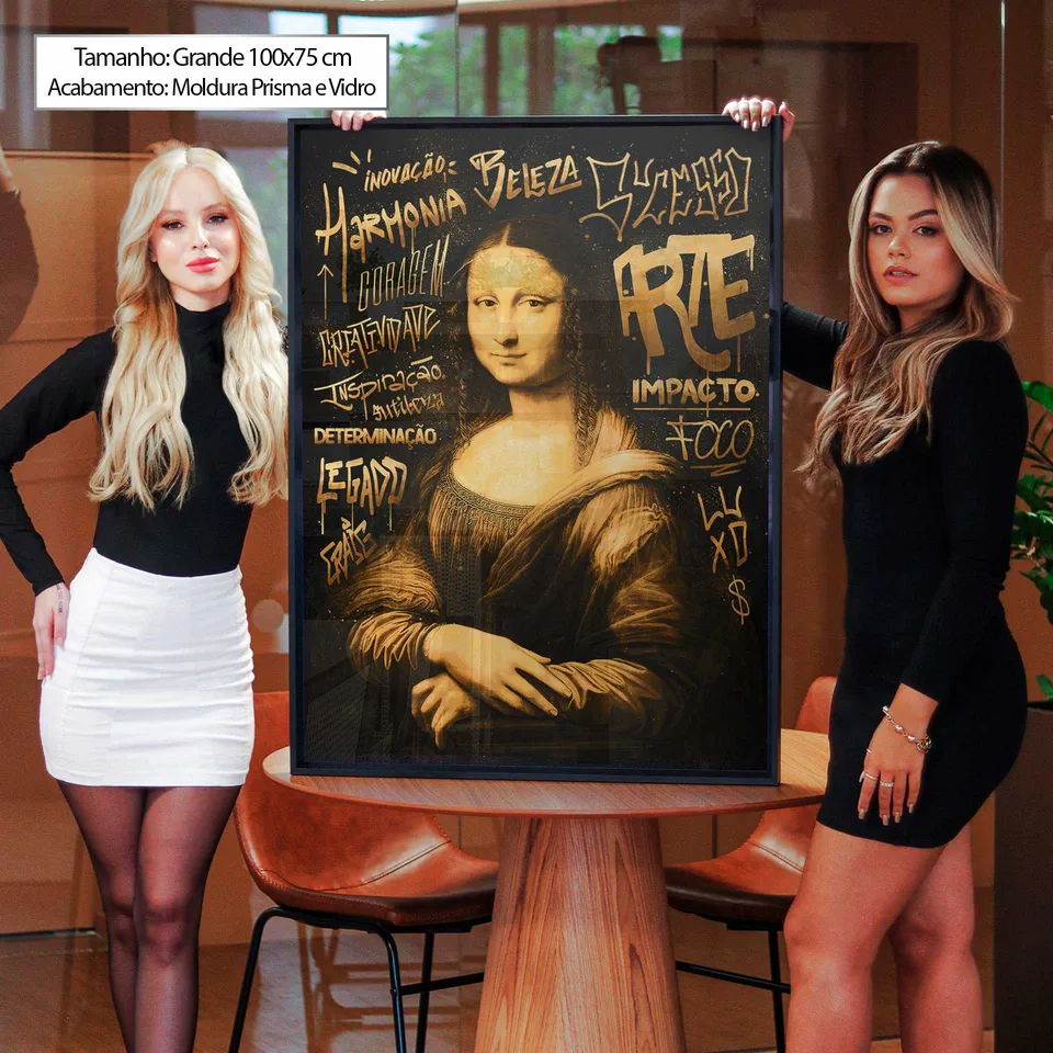 quadro monalisa grafite dourado — composição completa com grafismos urbanos