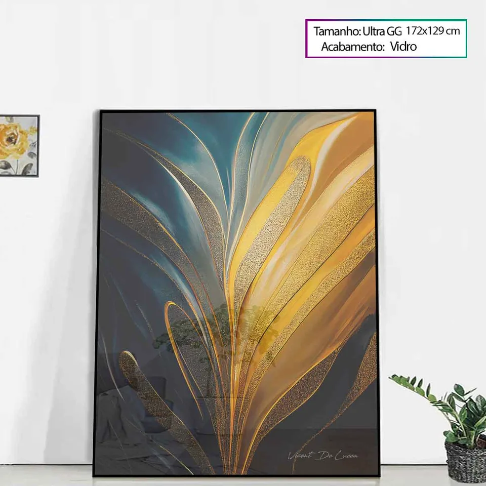 Quadro Abstrato Perene com vidro apoiado no chão