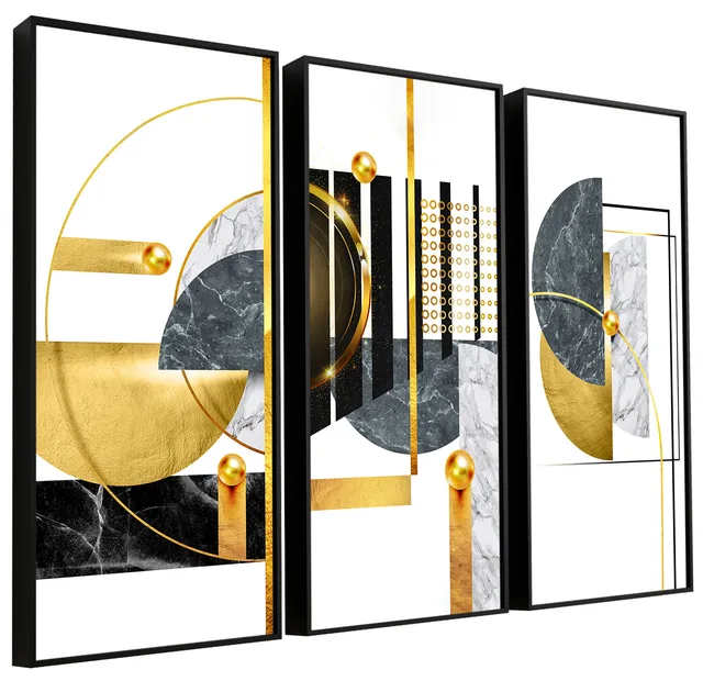 Coleção de Quadros Abstratos Dourado 3 Peças - Combinações | QuadrosDecorativos.com