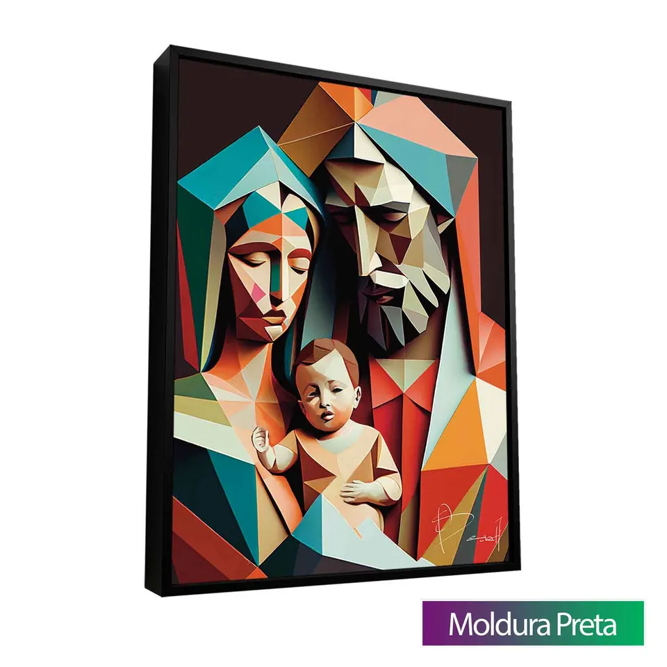 Quadro decorativo Família Divina Geométrica Moldura de Filete preta
