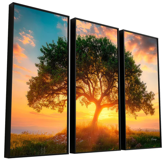 Quadro Árvore ao Entardecer 3 Peças - Quadros de Paisagem | QuadrosDecorativos.com