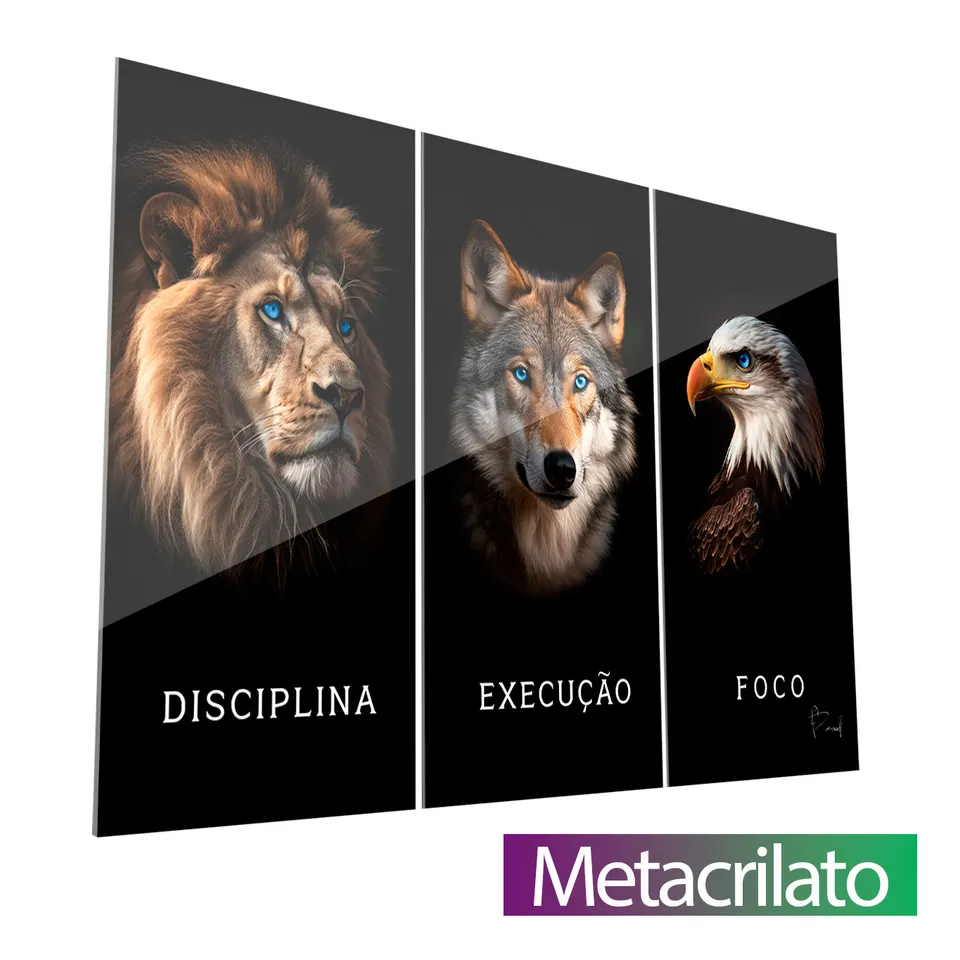 Disciplina, Execução e Foco - Realista, 3 Peças em Metacrilato