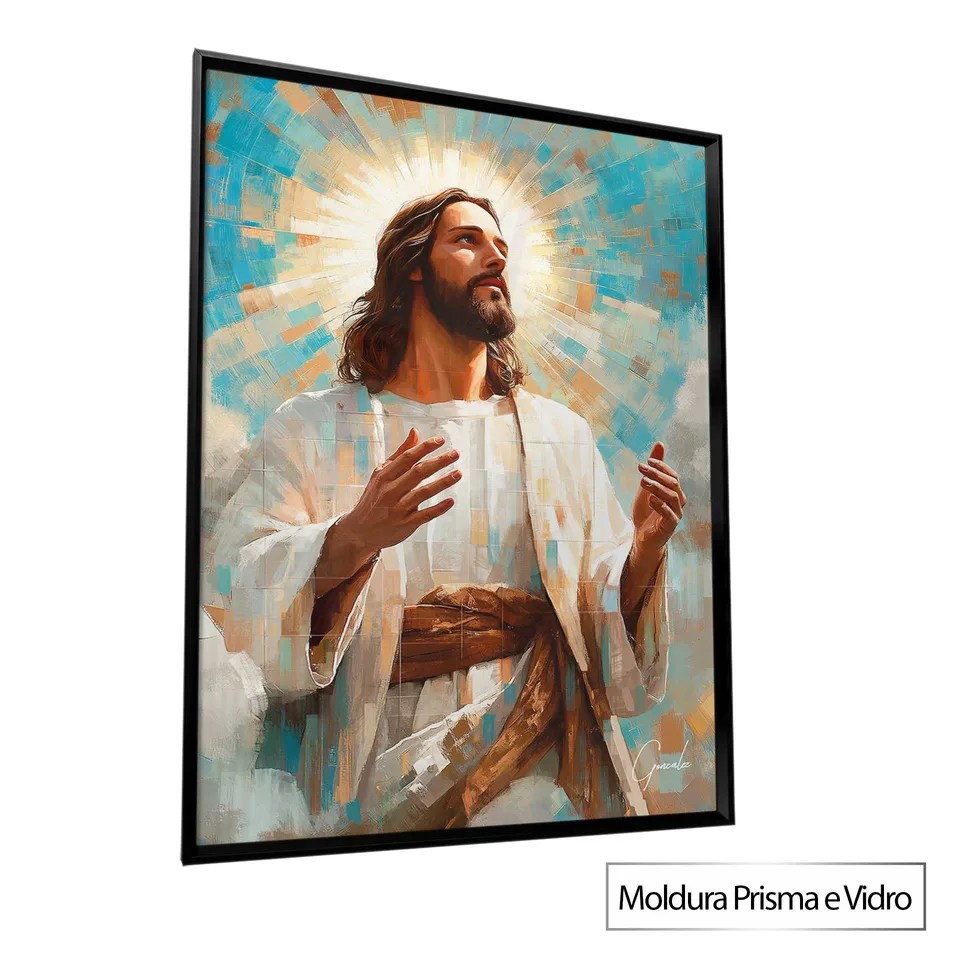 Quadro Jesus é a Luz Grid Art acabamento Prisma e Vidro
