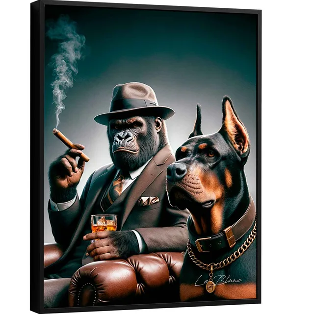 Quadro Gorila Gangster e Seu Cão - Quadros Gangsters | QuadrosDecorativos.com