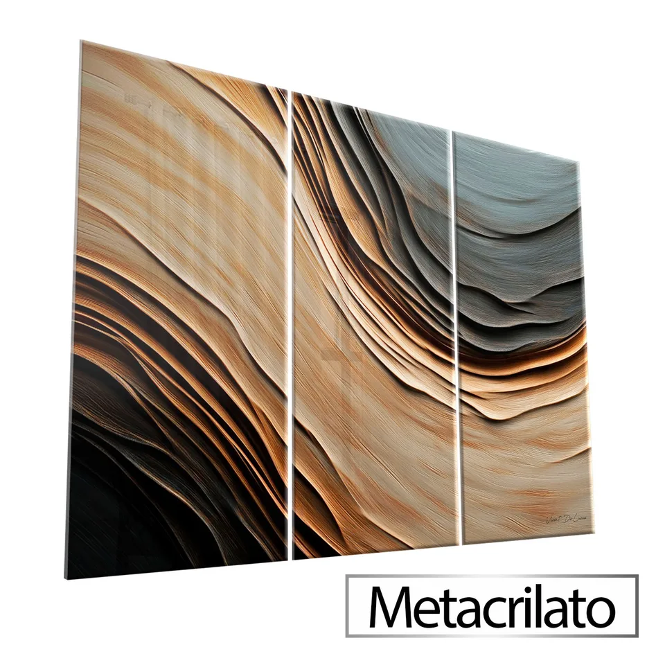 Quadro Abstrato Correnteza Amadeirada 3 Peças em Metacrilato