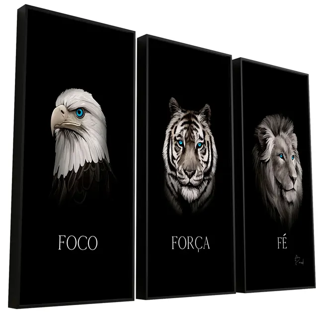 Quadro Foco, Força e Fé 3 Peças - Arquétipos | QuadrosDecorativos.com