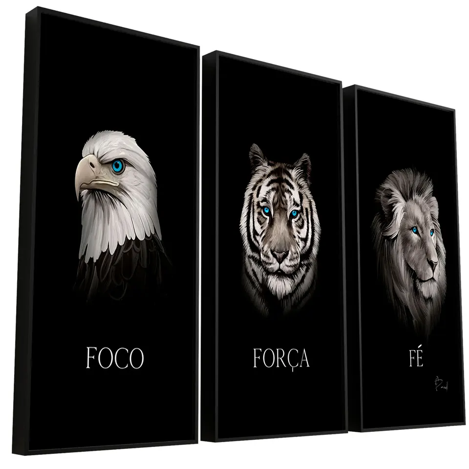 Quadro Foco, Força e Fé 3 Peças - Arquétipos