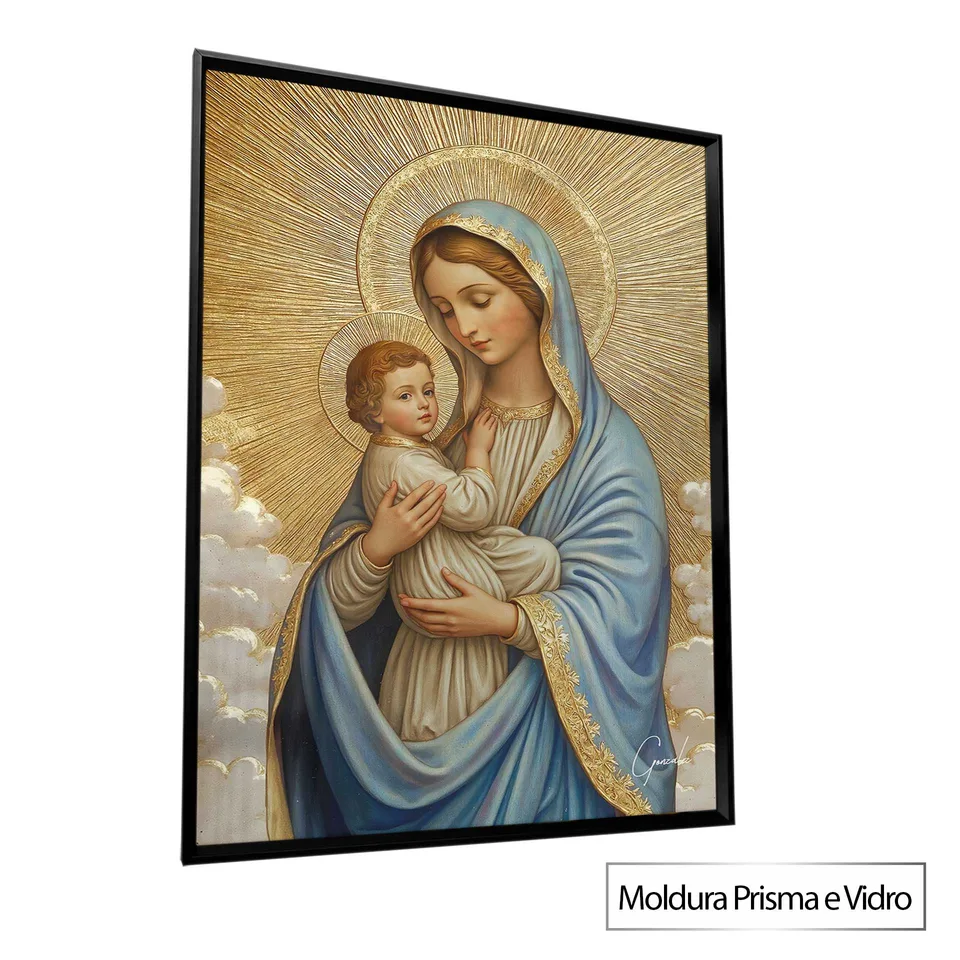 Quadro O Amor Materno de Maria moldura prisma e vidro