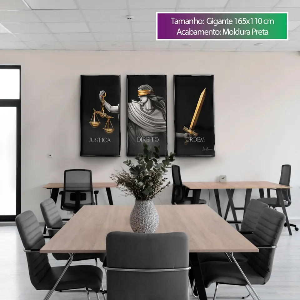 Quadro decorativo Justiça, Direito e Ordem 3 peças