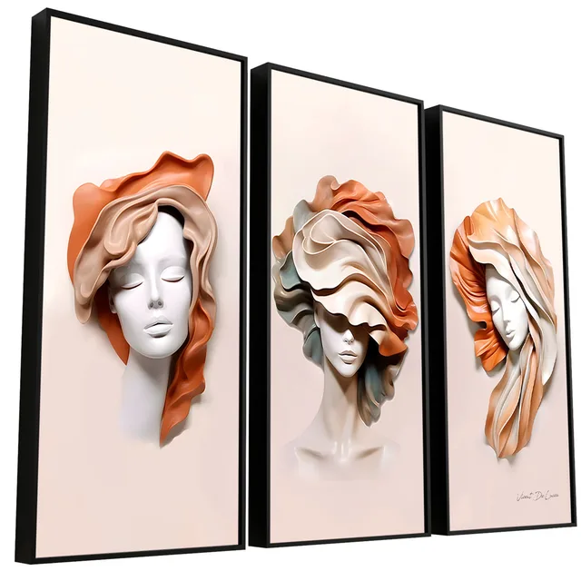 Quadro Delicadeza Sofisticada 3 Peças - Quadros Abstratos | QuadrosDecorativos.com
