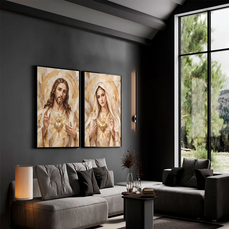 Quadro Os Corações Divinos de Jesus e Maria 2 Peças — foto 2