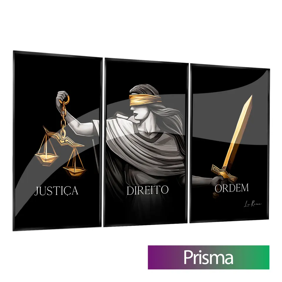 Quadro decorativo Justiça, Direito e Ordem 3 peças
