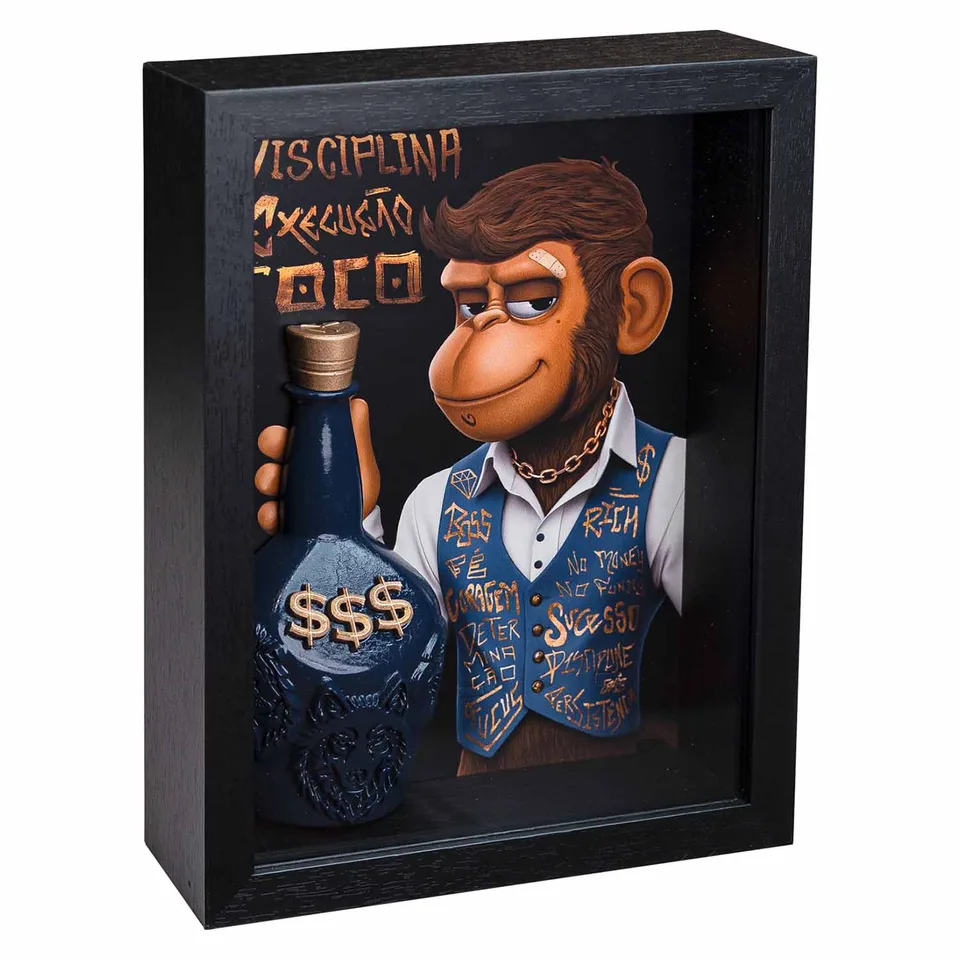 the konor whisky 3D — macaco com garrafa dourada — arte de Craig