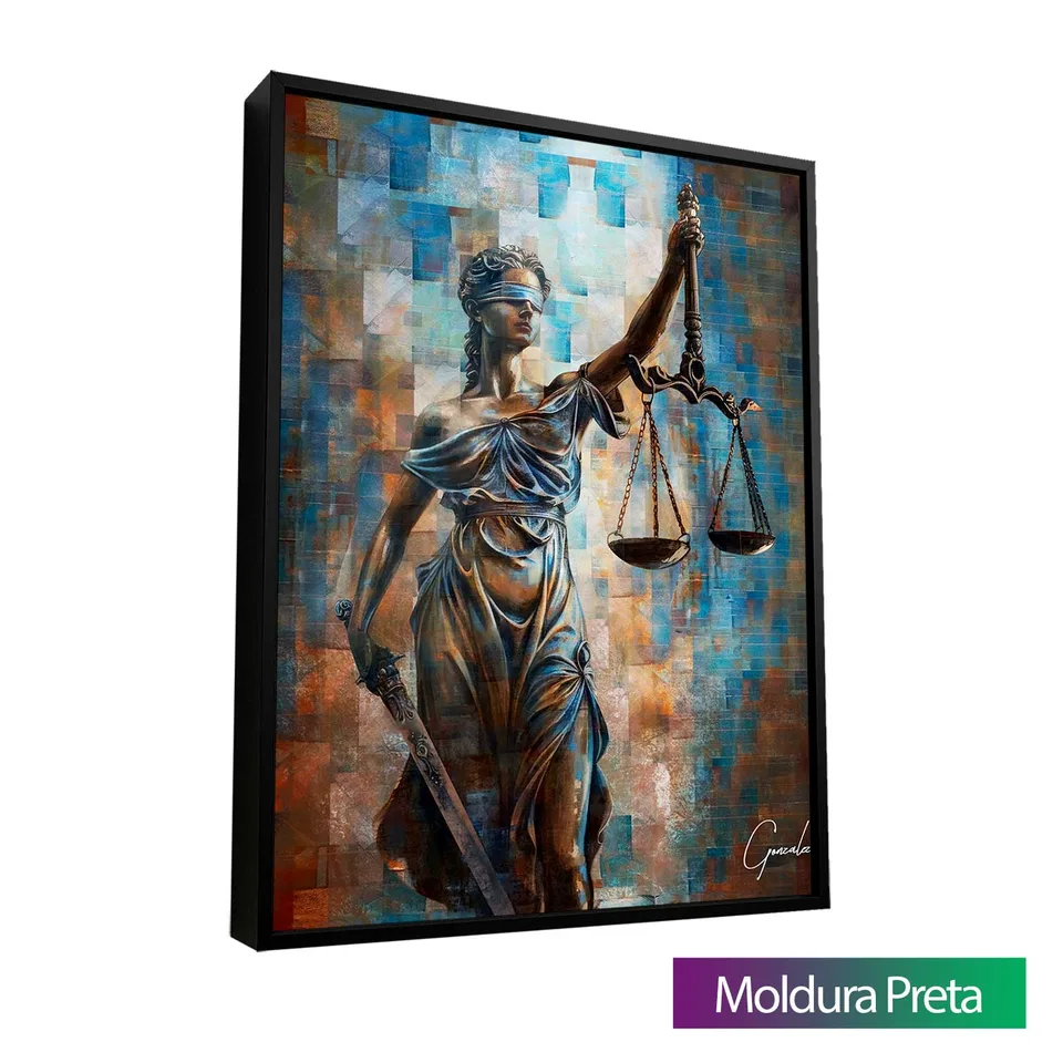 Quadro Deusa da Justiça Grid Art com moldura preta