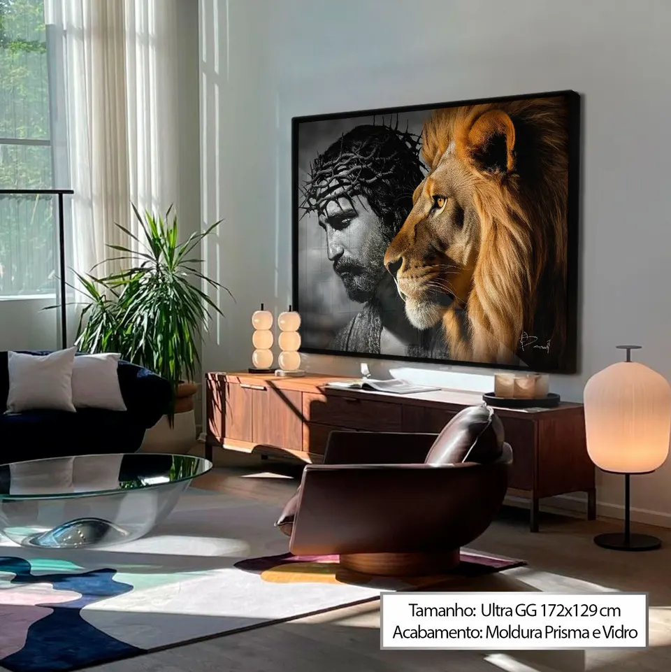 Quadro Jesus leão majestoso - moldura premium decoração