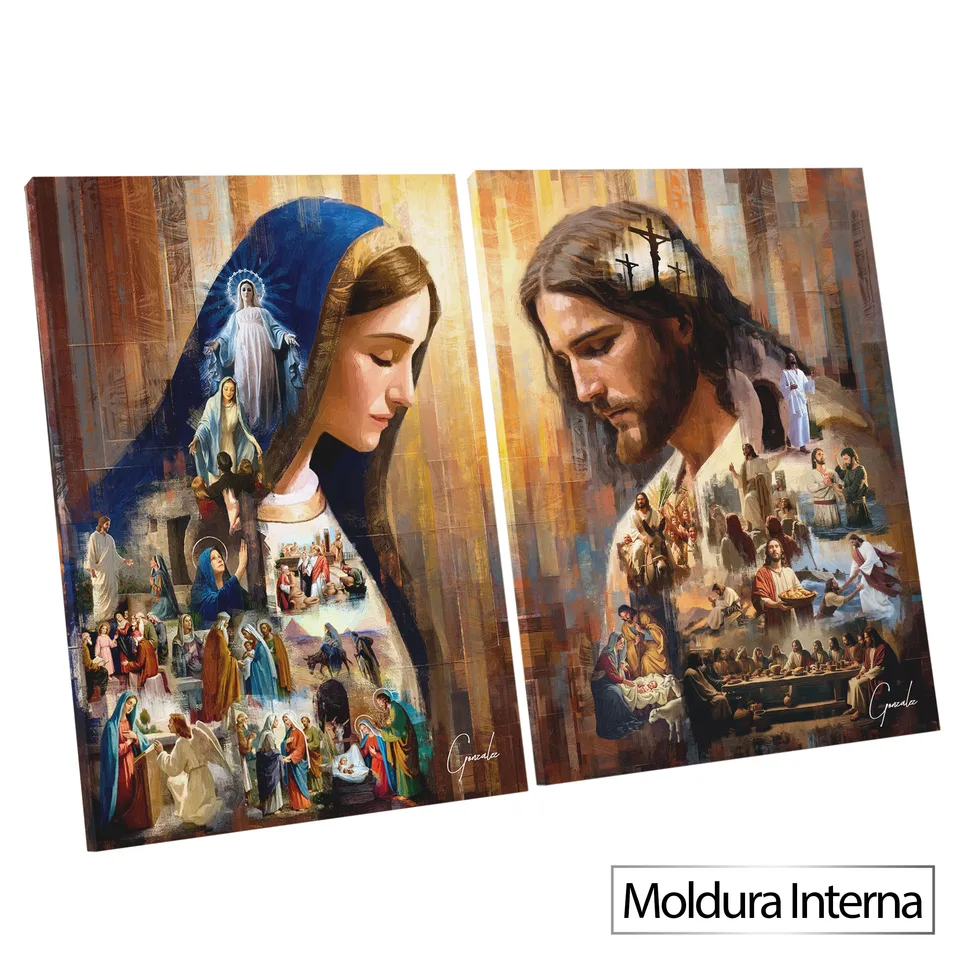 Quadro O Legado de Jesus e Maria 2 Peças — Moldura Interna, Médio 64x48