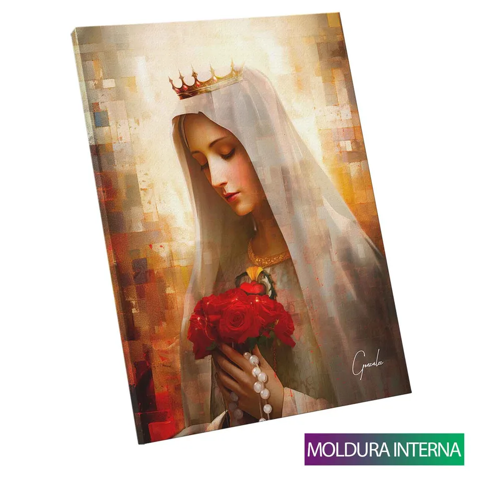 Quadro Nossa Senhora de Fátima Grid Art — Moldura Interna, Médio 64x48