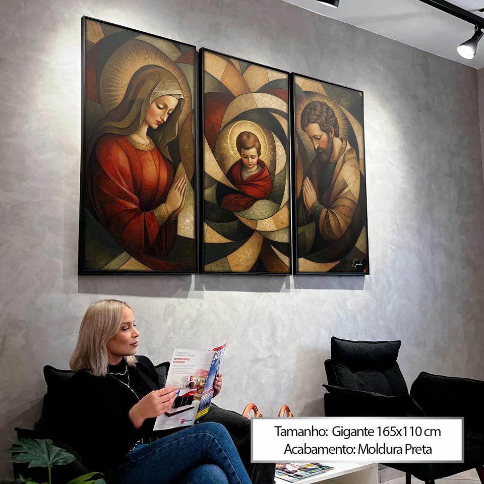 7058 Quadro Sagrada Família CubismArt 3 Peças (7)