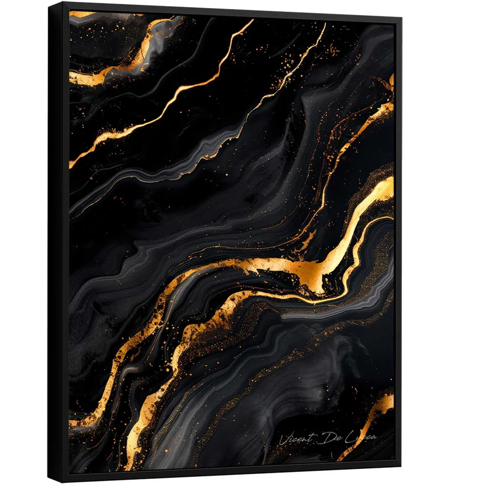 Quadro Mármore Dourado no Preto - Quadros Abstratos | QuadrosDecorativos.com