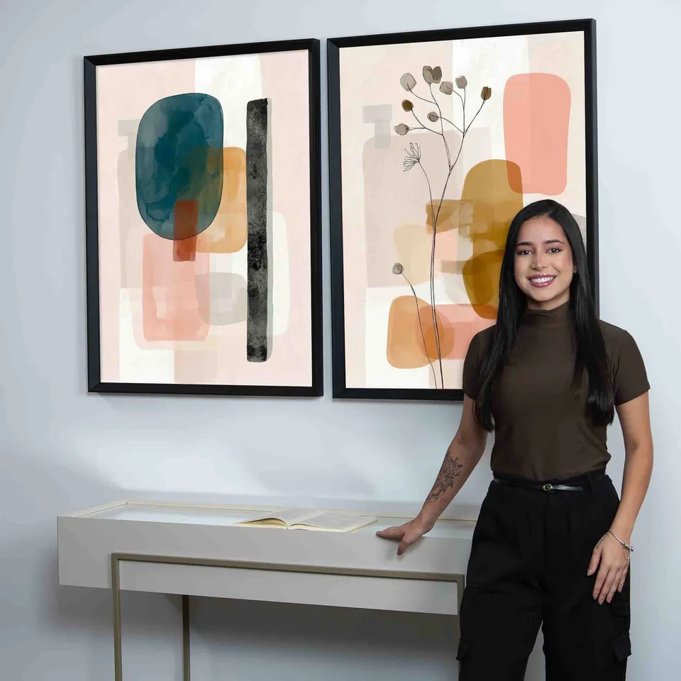 quadro boho 2 pecas — visualização de montagem em parede com estilo de decoração boho