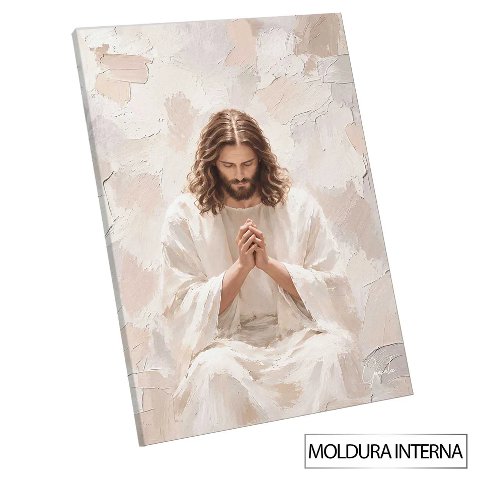 Quadro A Oração de Jesus - Coleção Cream Art — Moldura Interna, Médio 64x48