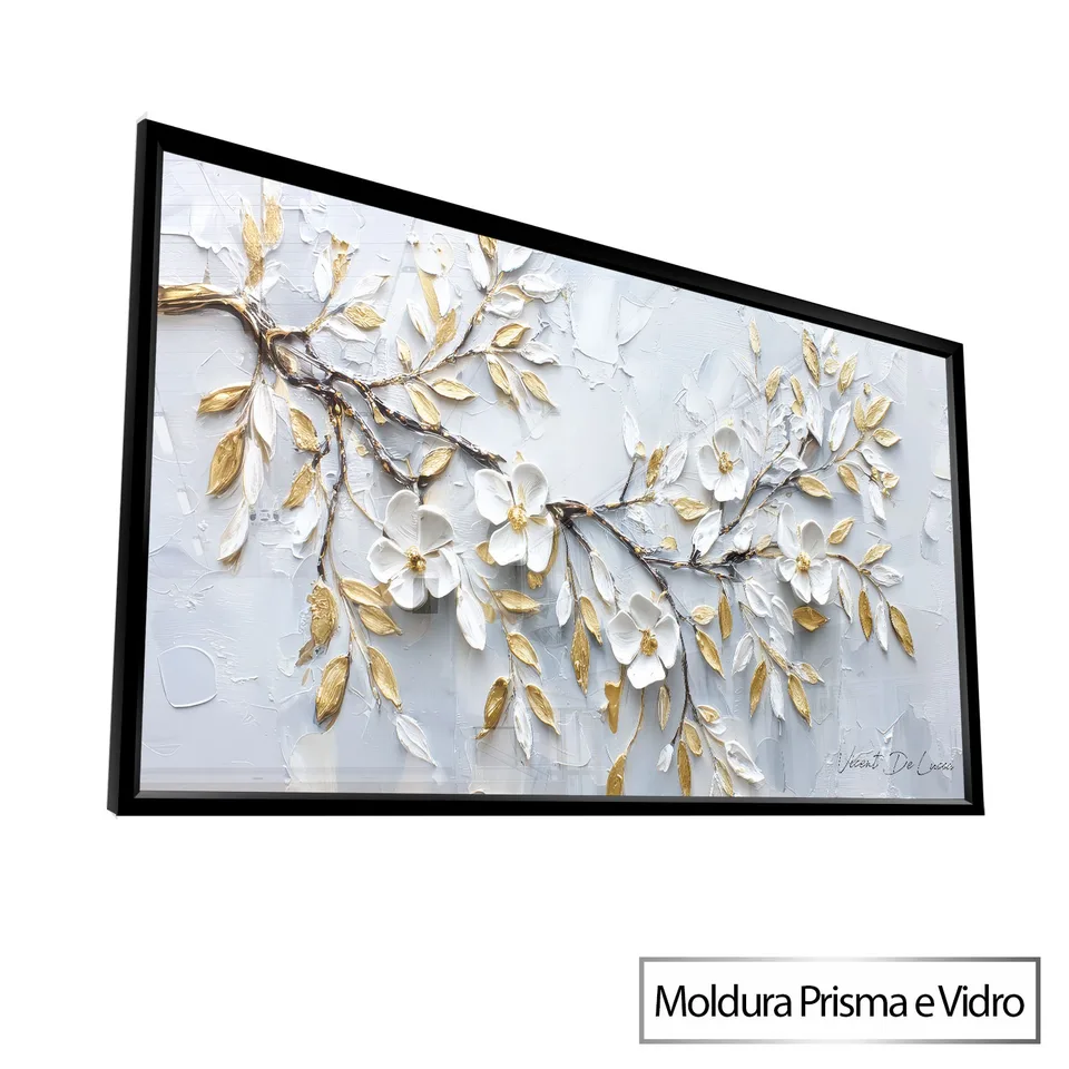 Quadro Ramo Floral Dourado