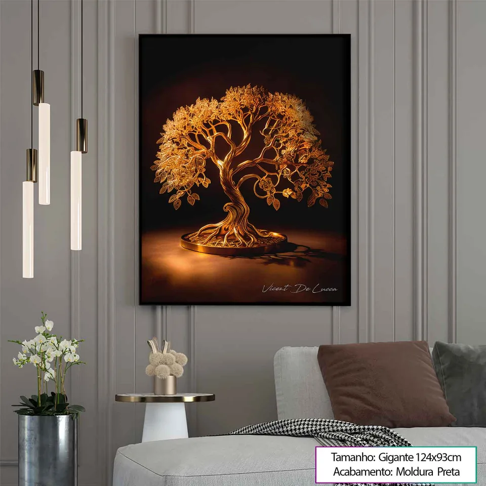 Quadro Árvore da Vida de Ouro com moldura preta