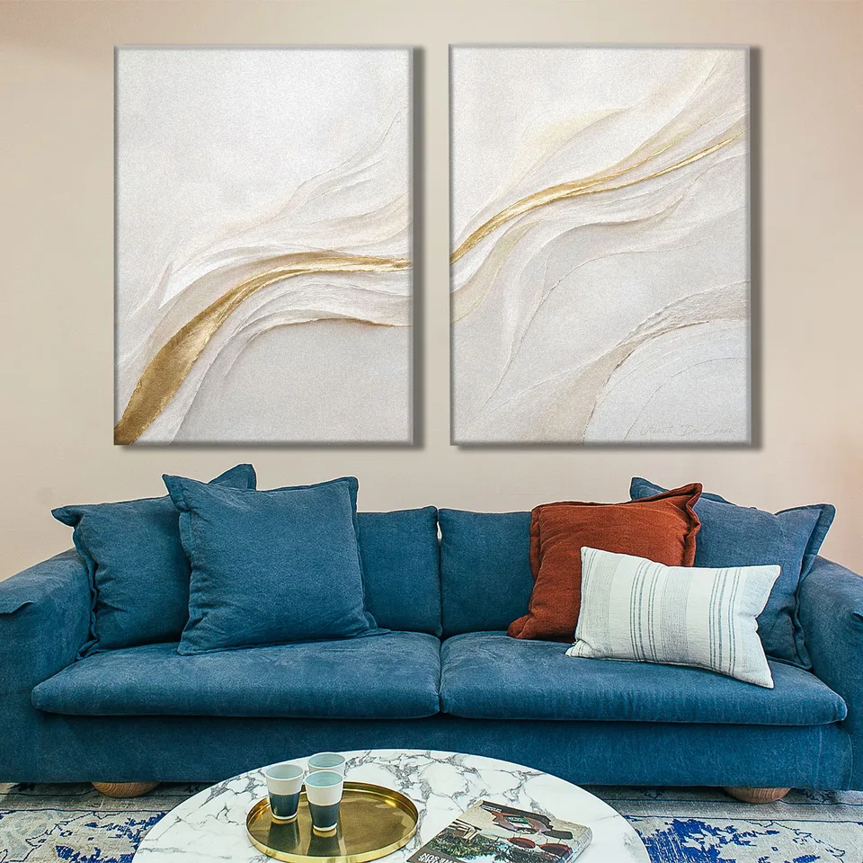 Quadro Abstrato Harmonia Dourada 2 Peças — foto 8