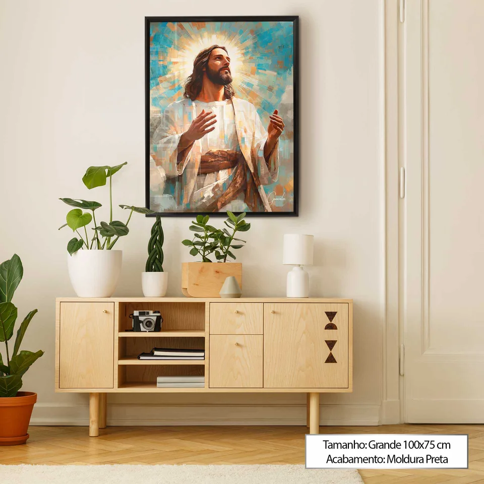 Quadro Jesus é a Luz Grid Art em Haal acima do aparador