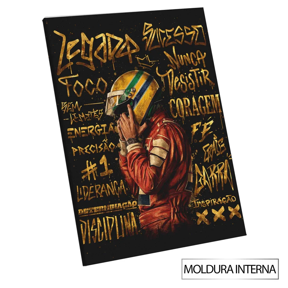 Quadro Herói das Pistas Grafite Dourado