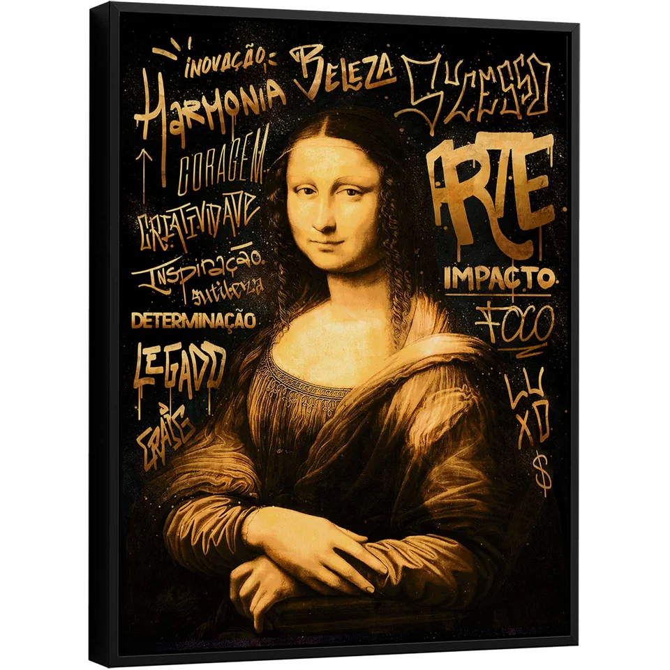 quadro monalisa grafite dourado — Monalisa contemporânea grafite e ouro — arte do artista Craig