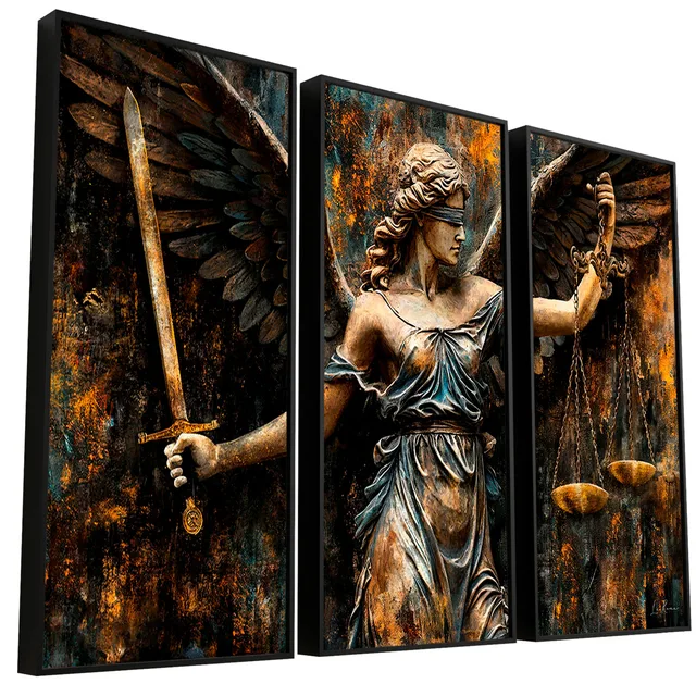 Quadro Anjo da Justiça - Deusa Themis 3 Peças - Escritório de Advocacia | QuadrosDecorativos.com