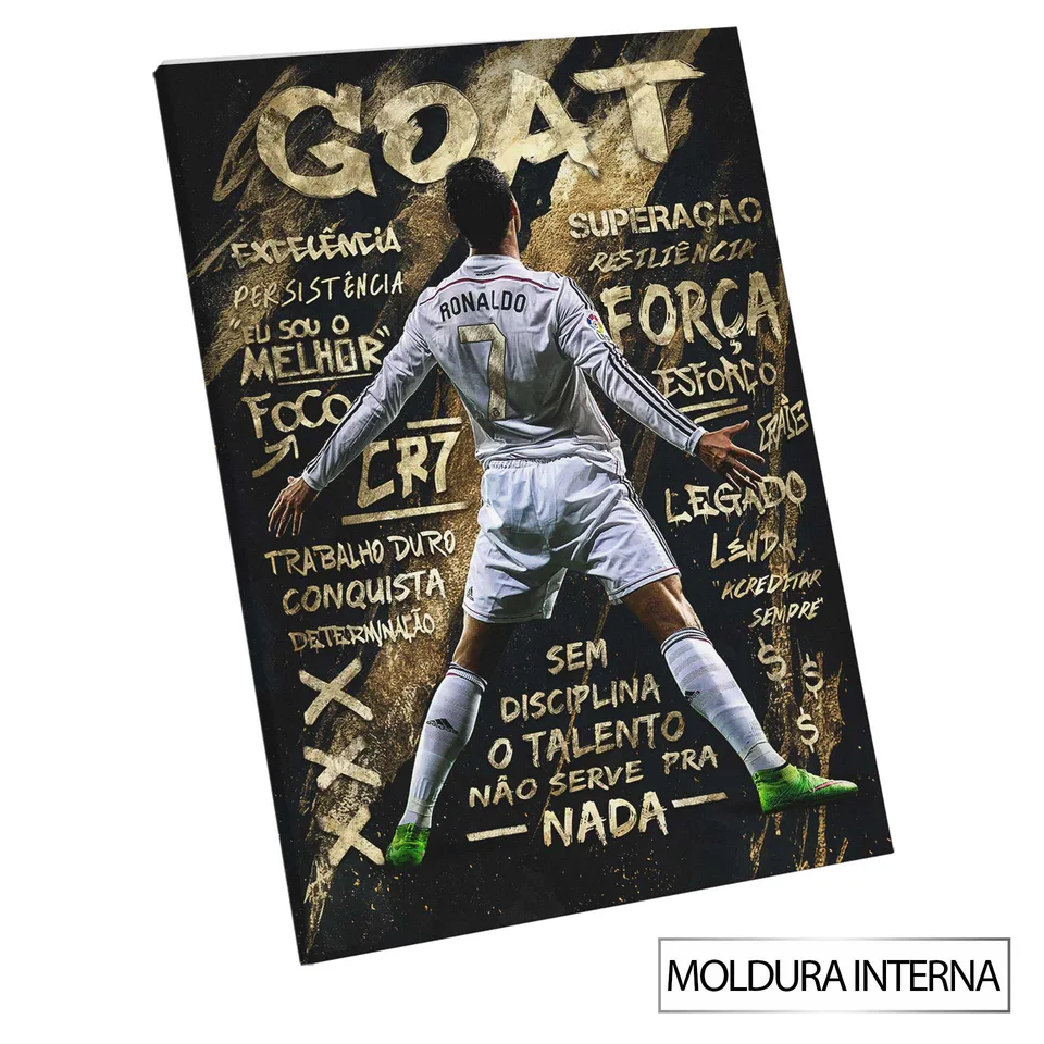 Quadro Cristiano Ronaldo Grafite Dourado — Moldura Interna, Médio 64x48