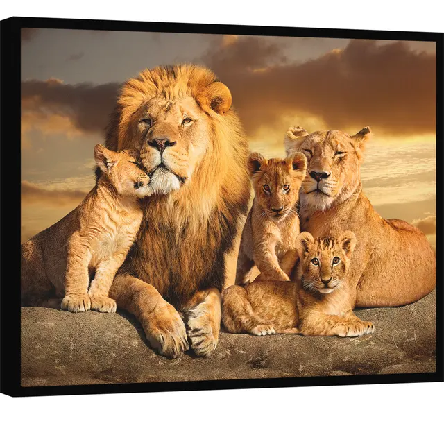 Quadro A Linhagem do Leão. Família de leões realista, arte ideal para sala e quartos