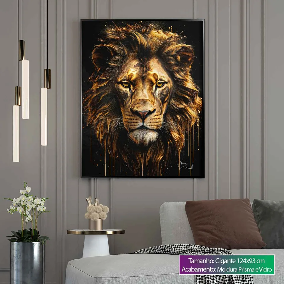 Quadro Leão Molten Gold