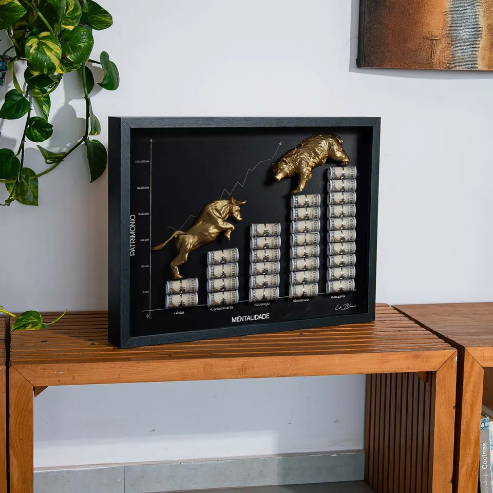 the golden financial chart — vista lateral do quadro em parede