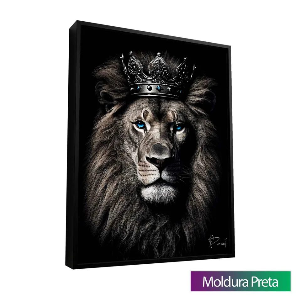 Quadro leão soberano decorativo - detalhe moldura