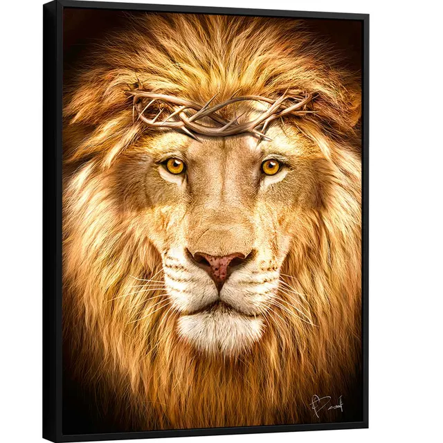 Quadro decorativo Leão de Judá. Leão usando coroa de espinhos