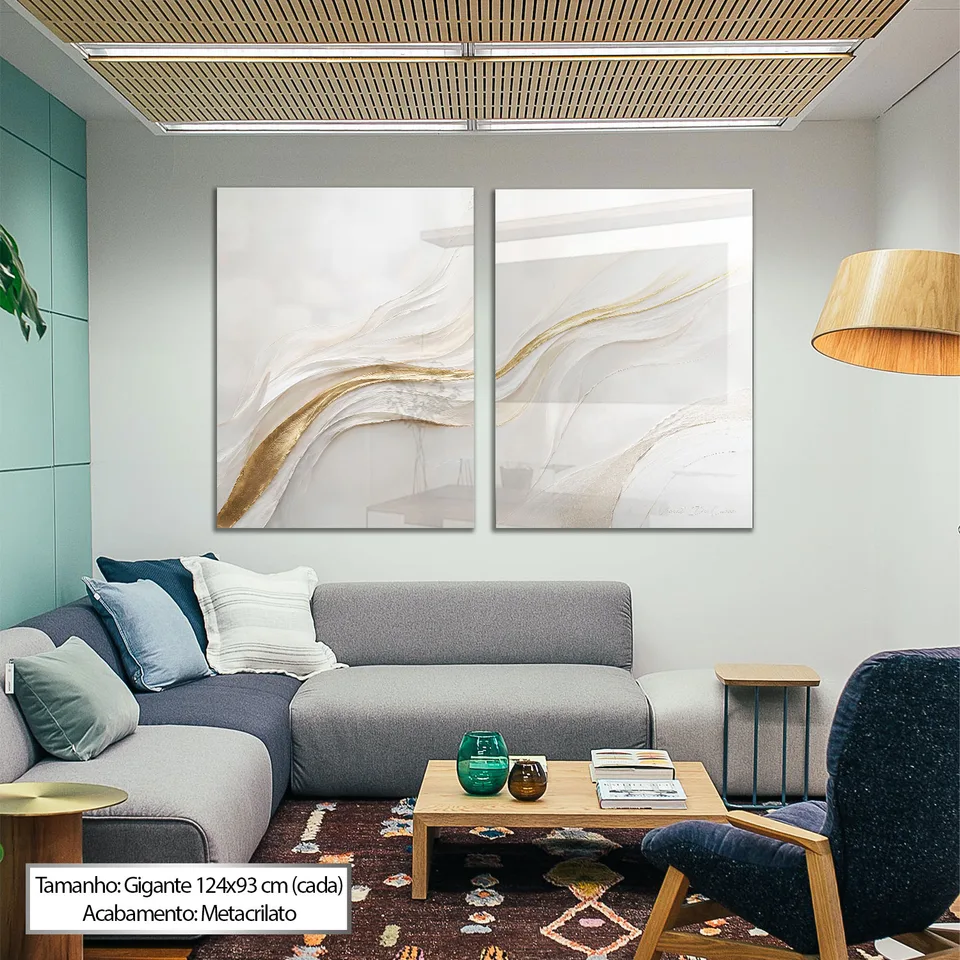 Quadro Abstrato Harmonia Dourada 2 Peças — foto 7