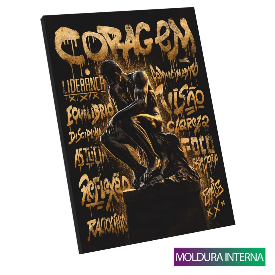 Quadro O Pensador Grafite Dourado CRAIG — Moldura Interna, Médio 64x48